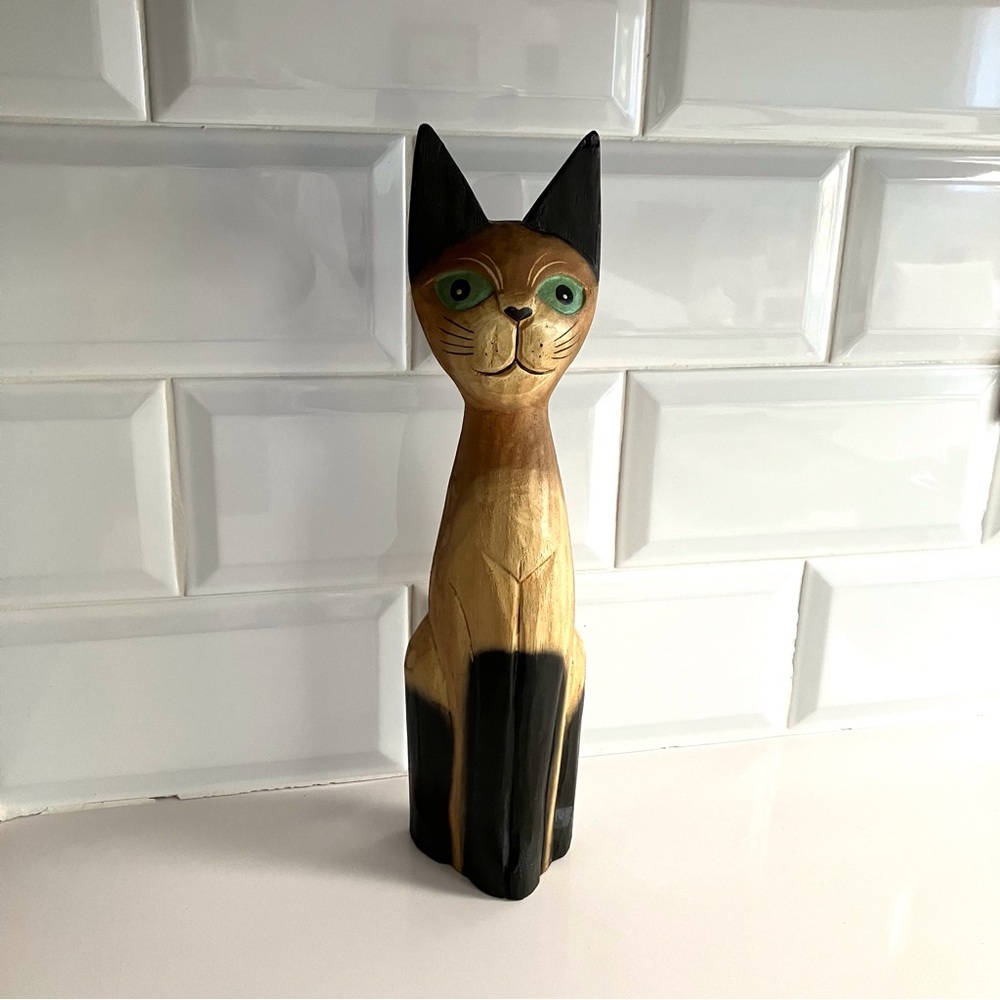 Vintage Hand Carved Painted Wood Cat